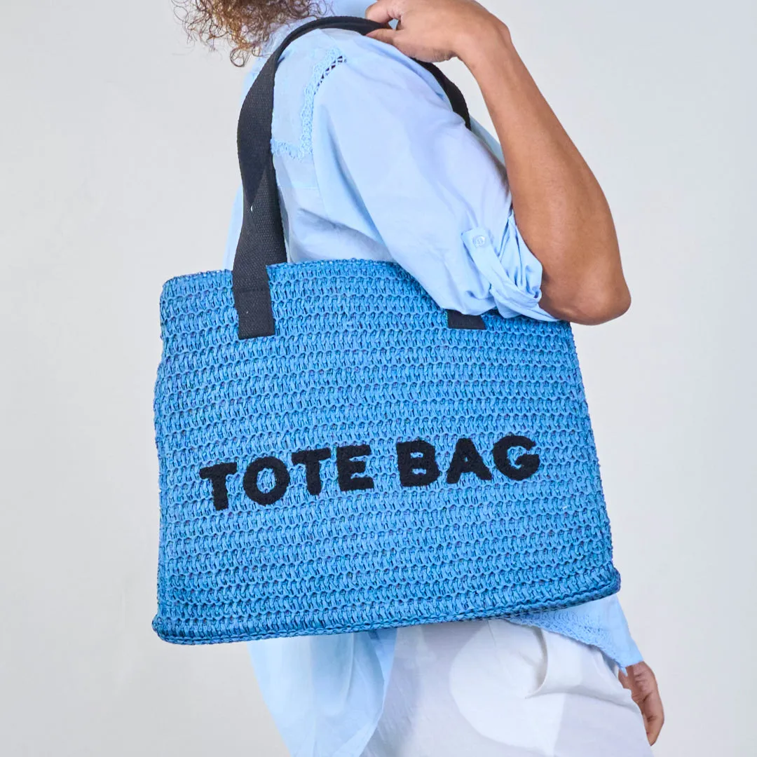 Simple crocheted tote bags with "TOTE BAG" print wholesale