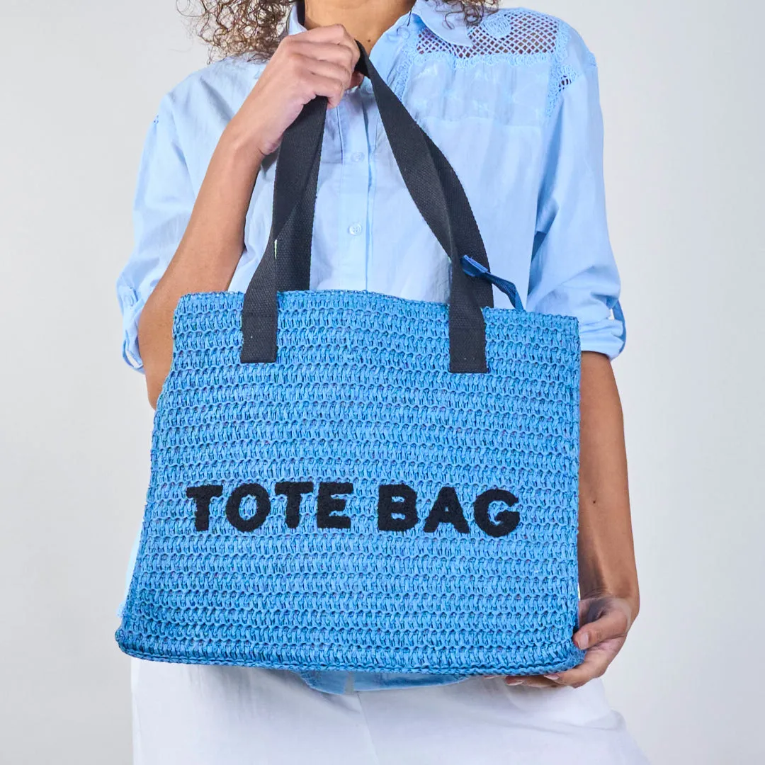 Simple crocheted tote bags with "TOTE BAG" print wholesale
