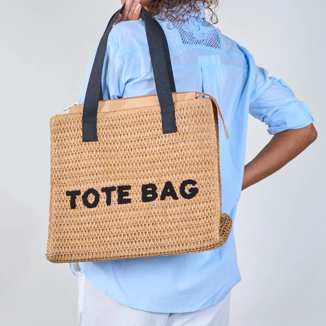 Simple crocheted tote bags with "TOTE BAG" print wholesale