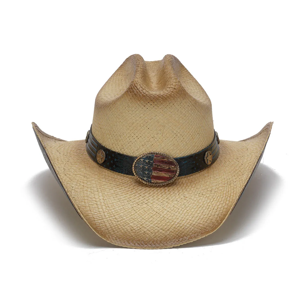 Straw Cowboy Hat with Flag Print