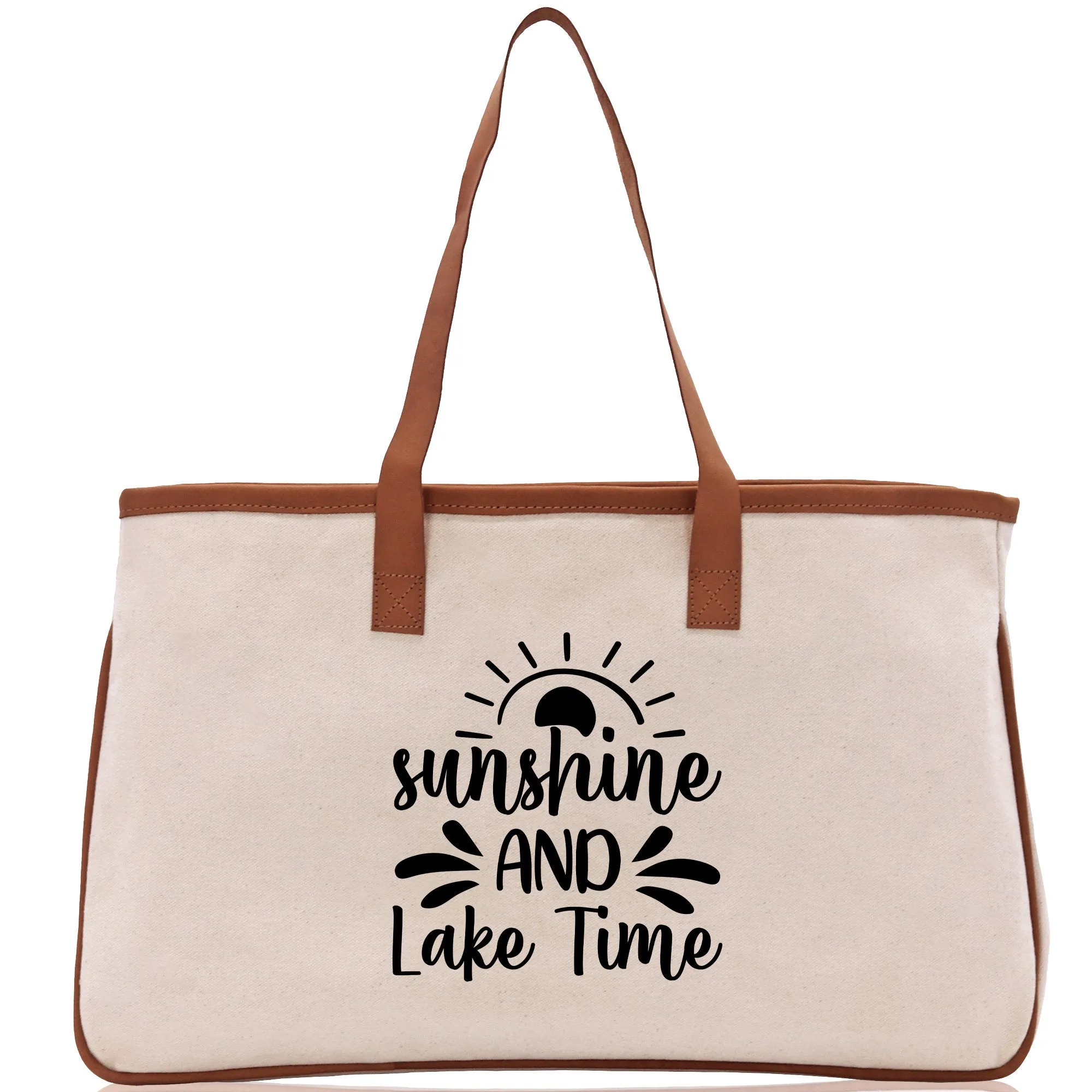 Sunshine and Lake Time Cotton Canvas Chic Tote Bag Camping Tote Lake Lover Gift Tote Bag Outdoor Tote Weekender Tote Laker Tote