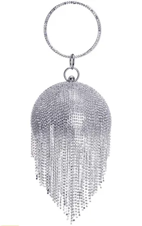 Tassel Crystal- Round Shape Rhinestone Evening Wristlet Clutch