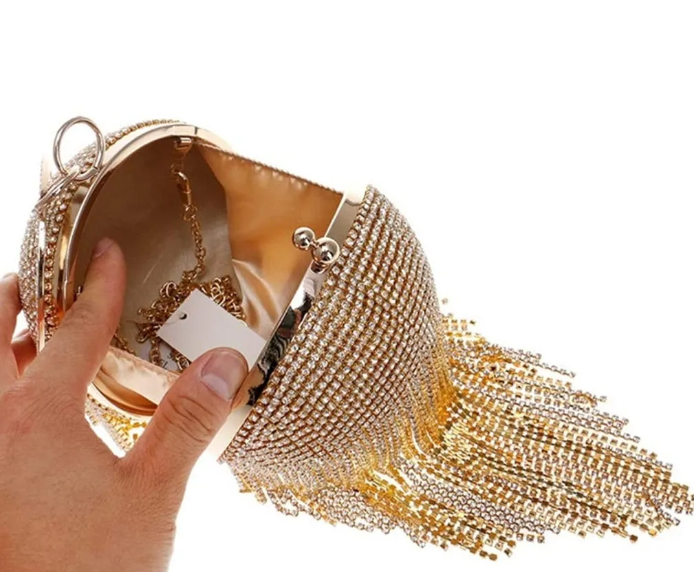 Tassel Crystal- Round Shape Rhinestone Evening Wristlet Clutch