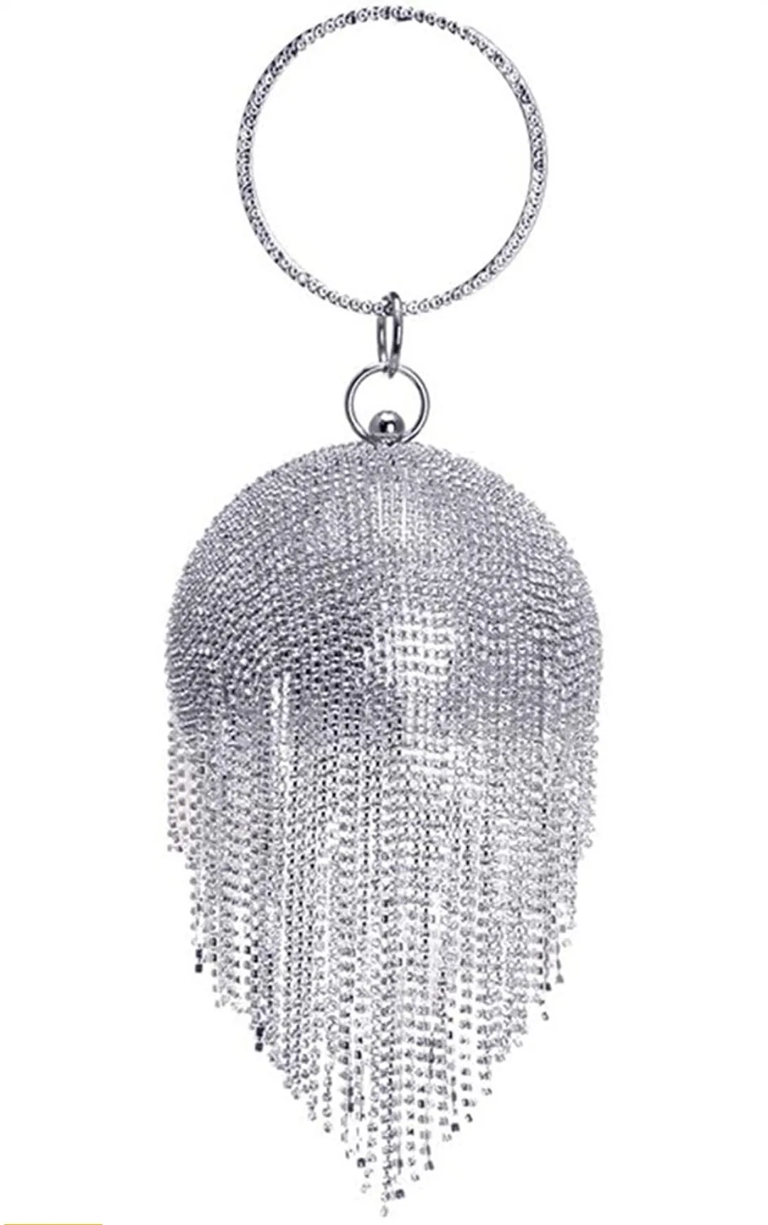 Tassel Crystal- Round Shape Rhinestone Evening Wristlet Clutch