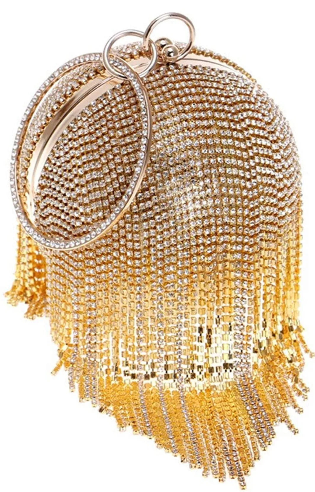 Tassel Crystal- Round Shape Rhinestone Evening Wristlet Clutch