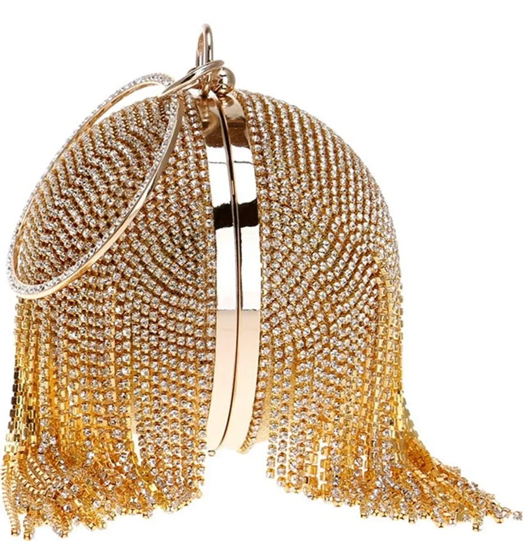 Tassel Crystal- Round Shape Rhinestone Evening Wristlet Clutch
