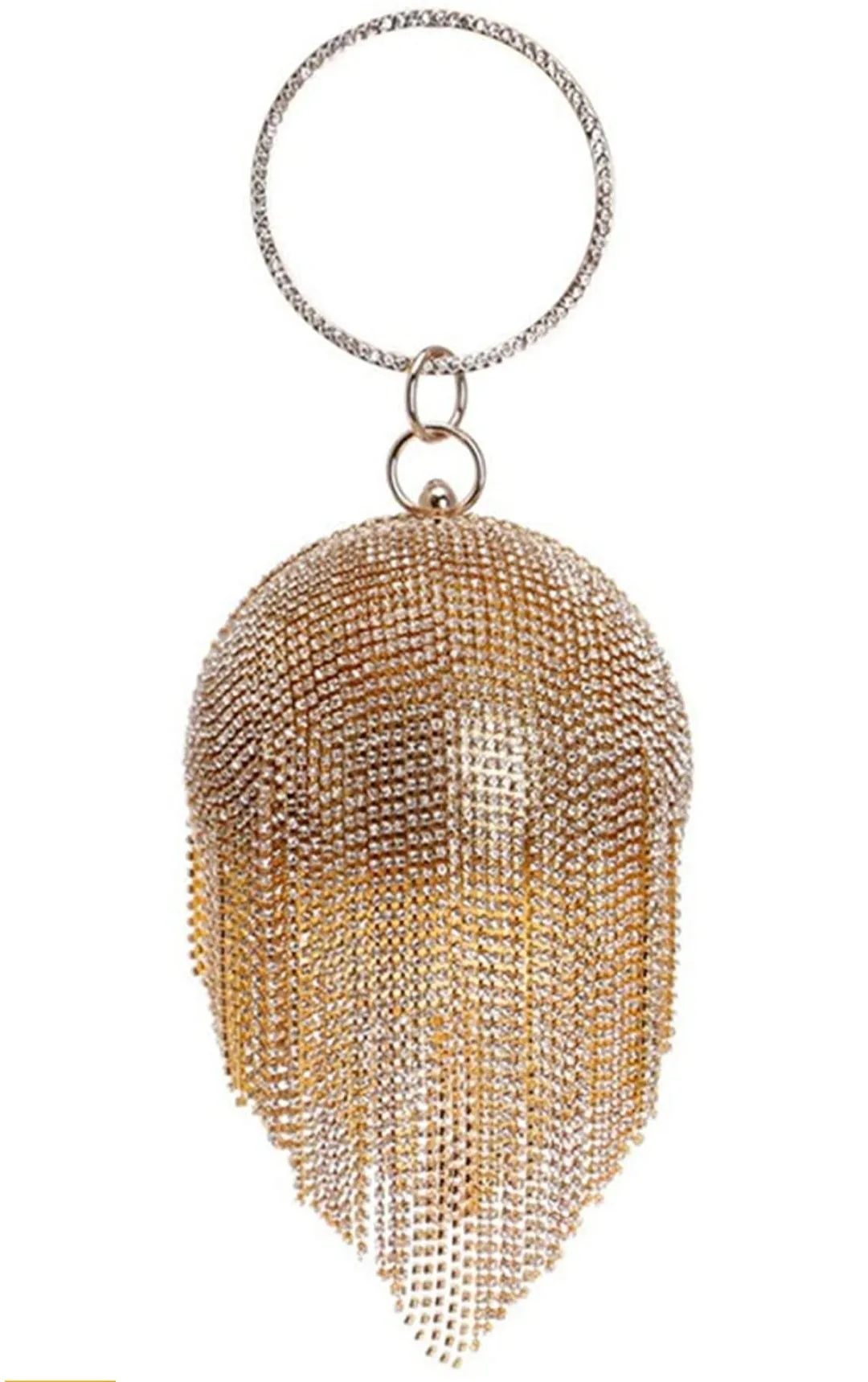 Tassel Crystal- Round Shape Rhinestone Evening Wristlet Clutch