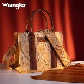 Wrangler Yellow Denim Frayed Fringe Small Canvas Tote/Crossbody in Brown